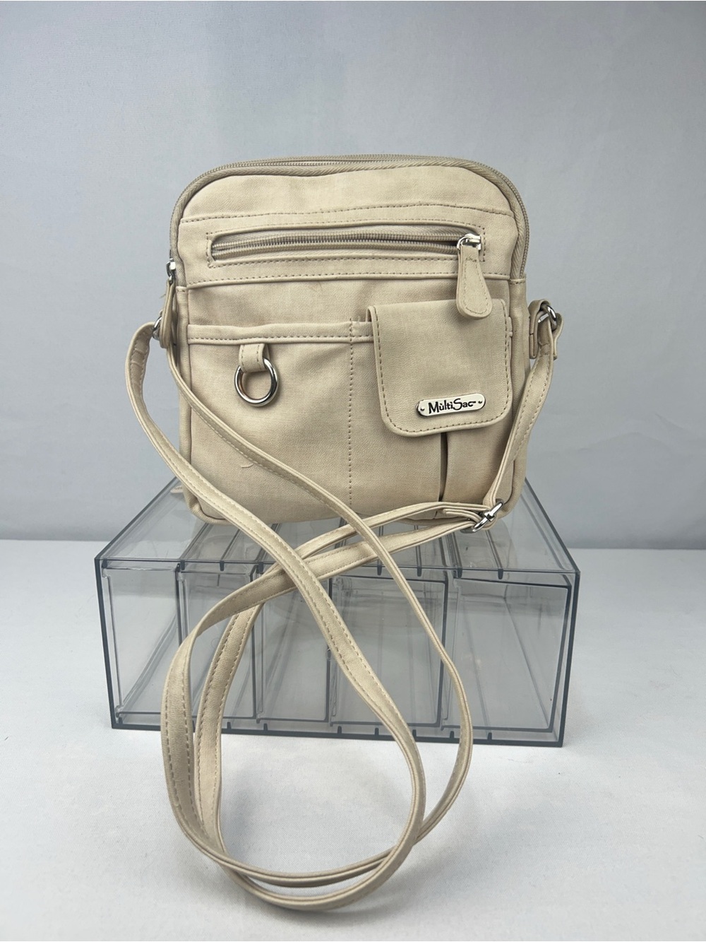 MultiSac Beige Crossbody Bag - Women's Compact Canvas Shoulder Bag